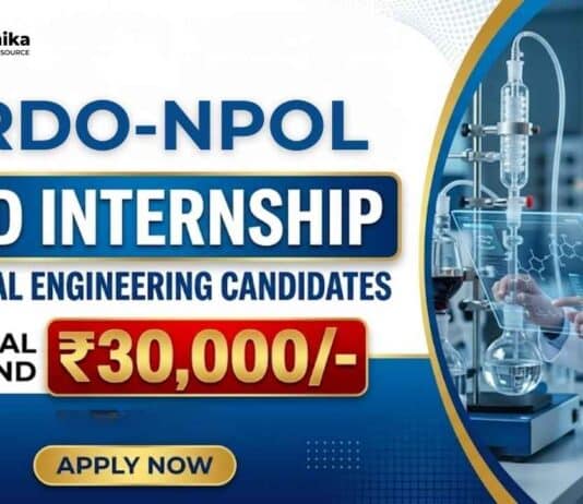 Govt Internship DRDO Vacancy Chemistry Careers NPOL Kochi Internship 2026
