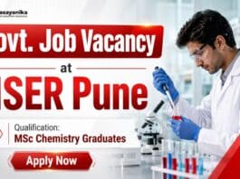 MSc Chemistry Job at IISER Pune | Govt. Job Vacancy