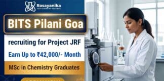 Junior Research Fellowships at BITS Pilani Goa for MSc Chemistry Jobs and Research Careers