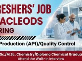 Chemistry Fresher Job at Macleods Careers Walk In Drive for M.Sc Chemistry and B.Sc Chemistry candidates in Indore