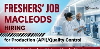 Chemistry Fresher Job at Macleods | Walk-In Drive Chemistry Fresher Job at Macleods Careers Walk In Drive for M.Sc Chemistry and B.Sc Chemistry candidates in Indore