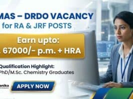 Research Fellowship Govt Vacancy Chemistry Careers DRDO INMAS Recruitment 2026