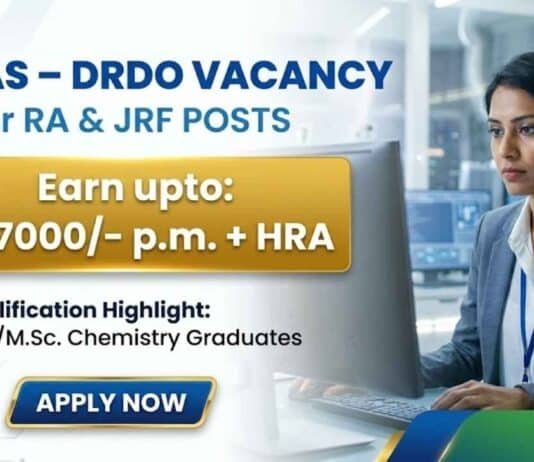 Research Fellowship Govt Vacancy Chemistry Careers DRDO INMAS Recruitment 2026