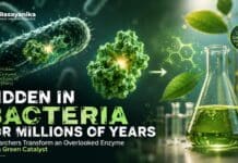 Researchers Redesign a Hidden Bacterial Enzyme Into a Green Catalyst Engineered bacterial enzyme CYP107J1 acting as a green catalyst for sustainable oxidation reactions in biochemical research.