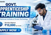 NIOT Apprenticeship Training 2026 for Chemistry Graduates | Walk-In Interview Government Apprenticeship Training at NIOT | Candidates Apply Now