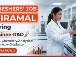 MSc Chemistry Freshers Job at Piramal Careers Trainee Job in R&D Department