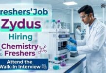 Chemistry Freshers Job at Zydus Careers | Walk-In Interview Chemistry Freshers Job through Zydus Careers. Attend the Walk-In Interview at Ankleshwar for apprentice opportunities.