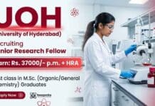 Chemistry JRF Vacancy at UOH Recruitment | Earn: Rs. 37000/- p.m. + HRA Chemistry JRF Vacancy at UOH Recruitment Research Jobs Opportunity for MSc Chemistry Candidates