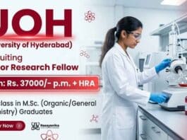 Chemistry JRF Vacancy at UOH Recruitment Research Jobs Opportunity for MSc Chemistry Candidates
