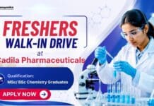 Freshers Walk-In Drive at Cadila Pharmaceuticals | Quality Control Role MSc Chemistry Freshers Job at Cadila Pharmaceuticals | Quality Control Jobs