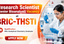 Rs. 1,20,000/- pm Salary | Govt. Scientist Job at BRIC-THSTI Govt. Scientist Job at BRIC-THSTI | MSc Analytical Chemistry