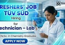 Freshers Chemistry Jobs at TÜV SÜD | Lab Technician Jobs Apply Now TÜV SÜD Careers Announce Lab Technician Jobs for Freshers Chemistry Graduates in Gurugram