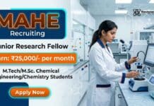 JRF Vacancy at MAHE | Chemistry Research Jobs Apply Now MAHE Careers Announces JRF Vacancy for Candidates Interested in Chemistry Research Jobs