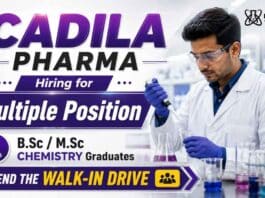 Cadila Careers announces a major Walk-In Drive featuring multiple Chemistry Jobs across Production, QC/QA, EHS, and Engineering.