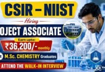 CSIR NIIST Recruitment announces Govt Research Jobs for Project Associate-I positions in Chemistry Research and related fields.