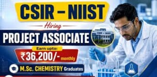 CSIR NIIST Recruitment announces Govt Research Jobs for Project Associate-I positions in Chemistry Research and related fields.