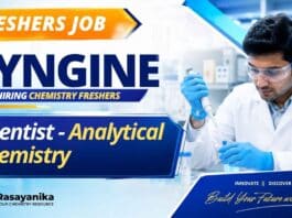 Chemistry Freshers Job at Syngene – Scientist Analytical Chemistry recruitment under Syngene careers for M.Sc and B.Sc students