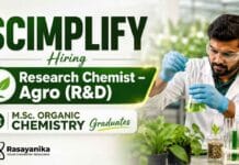 Research Chemist jobs at Scimplify featuring Agro R&D jobs and Scimplify careers for M.Sc Organic Chemistry candidates