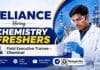 Chemical Trainee role through Reliance careers featuring Fresher jobs for Chemistry graduates in Bharuch
