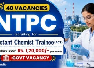 ₹1.2 L Salary Govt Vacancy for 40 Assistant Chemist Trainee Posts at NTPC NTPC Recruitment announces a Govt Vacancy for Assistant Chemist Trainee positions across India.