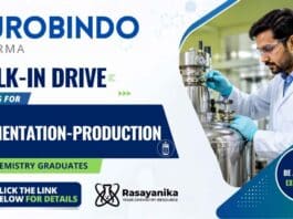 Attend the Walk-In Drive through Aurobindo Careers for Chemistry Jobs in Fermentation Production at Lyfius Pharma.