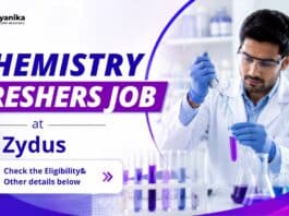 BSc Chemistry Freshers Job at Zydus | QA Trainee Officer Role