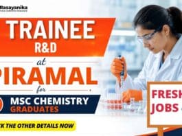 Freshers Chemistry Jobs at Piramal Careers for Trainee R&D M.Sc Chemistry graduates
