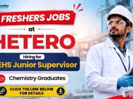 Hetero Careers is hiring EHS Jr. Supervisor. Apply now for Freshers Chemistry Jobs and start your career with exciting EHS Jobs.