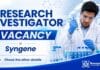 Research Investigator Jobs at Syngene | Jobs in Bangalore Syngene Careers announces Research Investigator Jobs in Bangalore for Senior Research Investigator / Principal Investigator roles.