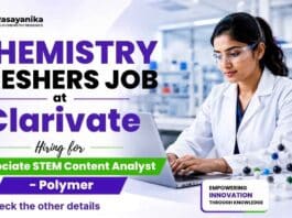 Clarivate Careers hiring for Chemistry Freshers Job in Patent Analyst Jobs – Associate STEM Content Analyst, Polymer.