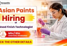 Asian Paints Hiring Chemistry Graduates | Wood Finish Technologist Roles BSc Chemistry Jobs at Asian Paints | Technologist Role