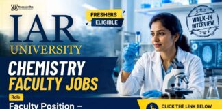 Chemistry Faculty Jobs | Walk-in Freshers Jobs at IAR University Apply now for Chemistry Faculty Jobs at IAR University. Attend the Walk-in interview for exciting Freshers Jobs in academia.