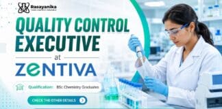 Quality Control Executive Job at Zentiva | Organic Chemistry Job