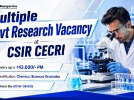 Govt Research Jobs at CSIR CECRI | Chemistry Jobs