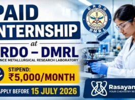 Govt Internship at DRDO DMRL 2026 for Chemistry Career through latest DRDO Vacancy