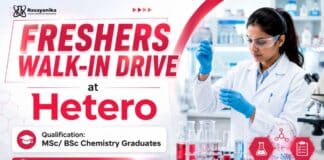 Freshers Walk In Drive at Hetero for Chemistry Graduates | QC Roles Chemistry Freshers Job at Hetero | Walk-In Drive