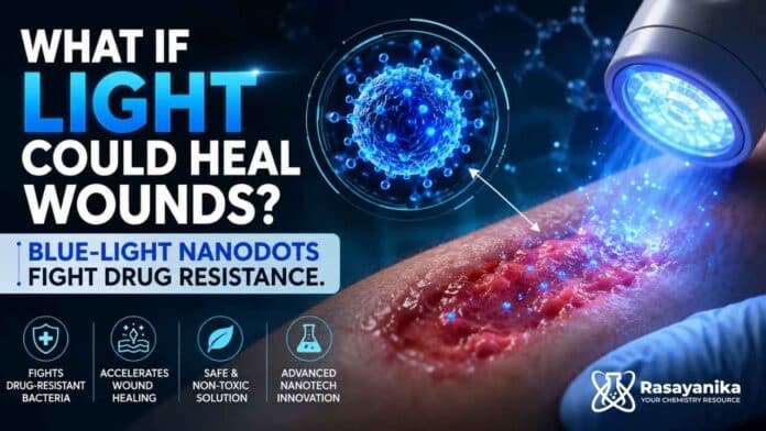 Nanodots activated by blue light offer a promising new strategy to combat drug-resistant infections while accelerating wound healing. Nanodots activated by blue light offer a promising new strategy to combat drug-resistant infections while accelerating wound healing.