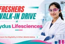 Chemistry Freshers Walk-in Drive at Zydus Lifesciences | Production Trainee Officer Role BSc Chemistry Freshers Job at Zydus Lifesciences | Production Trainee Officer