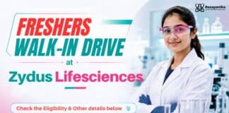 Chemistry Freshers Walk-in Drive at Zydus Lifesciences | Production Trainee Officer Role BSc Chemistry Freshers Job at Zydus Lifesciences | Production Trainee Officer