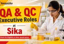QA & QC Executive Job at Sika | Chemistry Graduates Apply Now