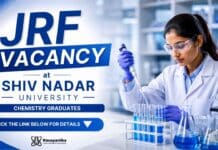 JRF Vacancy at Shiv Nadar Institution of Eminence for M.Sc. Chemistry graduates. Earn up to ₹42,000/month plus HRA. Apply by 21 August 2026.