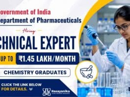 Government Jobs at Department of Pharmaceuticals for Technical Expert Chemistry vacancy with salary up to ₹1.45 lakh per month