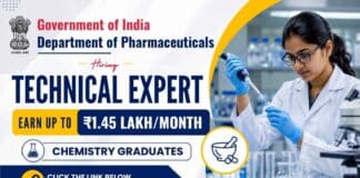 ₹1.45 L Salary Government Jobs at Department of Pharmaceuticals | Apply Now Government Jobs at Department of Pharmaceuticals for Technical Expert Chemistry vacancy with salary up to ₹1.45 lakh per month