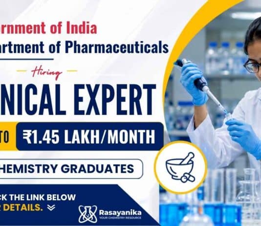 Government Jobs at Department of Pharmaceuticals for Technical Expert Chemistry vacancy with salary up to ₹1.45 lakh per month