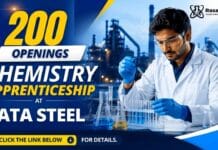 200 Openings at Tata Steel | Chemistry Apprenticeship | Apply Now Chemistry Apprenticeship at Tata Steel. Opportunity for B.Sc. Chemistry graduates with stipend, plant training, with certificate.