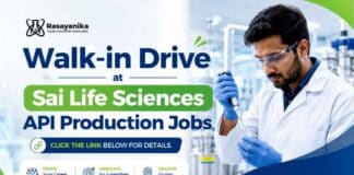 Walk-in Drive for API Production Jobs at Sai Life Sciences Walk-in Drive for API Production at Sai Life Sciences for M.Sc Chemistry, B.Sc Chemistry, B.Tech and Diploma candidates.
