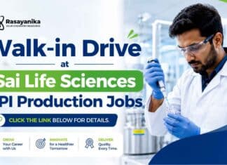 Walk-in Drive for API Production Jobs at Sai Life Sciences Walk-in Drive for API Production at Sai Life Sciences for M.Sc Chemistry, B.Sc Chemistry, B.Tech and Diploma candidates.