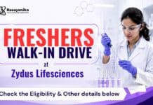 Freshers Walk-In Drive at Zydus Life Sciences | Chemistry Graduates Apply Now MSc Chemistry Freshers Jobs at Zydus | Apply Now