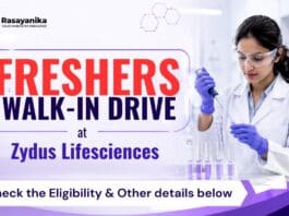 MSc Chemistry Freshers Jobs at Zydus | Apply Now