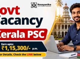 Govt Vacancy for Non Vocational Teacher Chemistry upto ₹1,15,300 pay. Explore Kerala PSC Jobs eligibility, vacancies and application details.